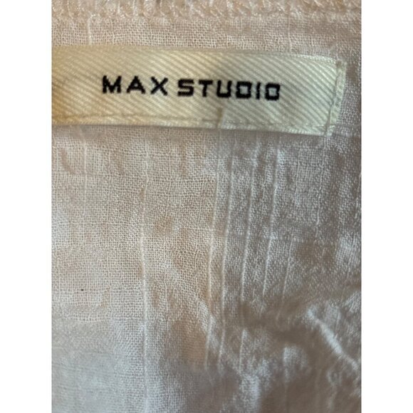 Max Studio Short Sleeve Blouse White Eyelet Lace Tie Front Cotton Blend LRG? - Picture 6 of 8